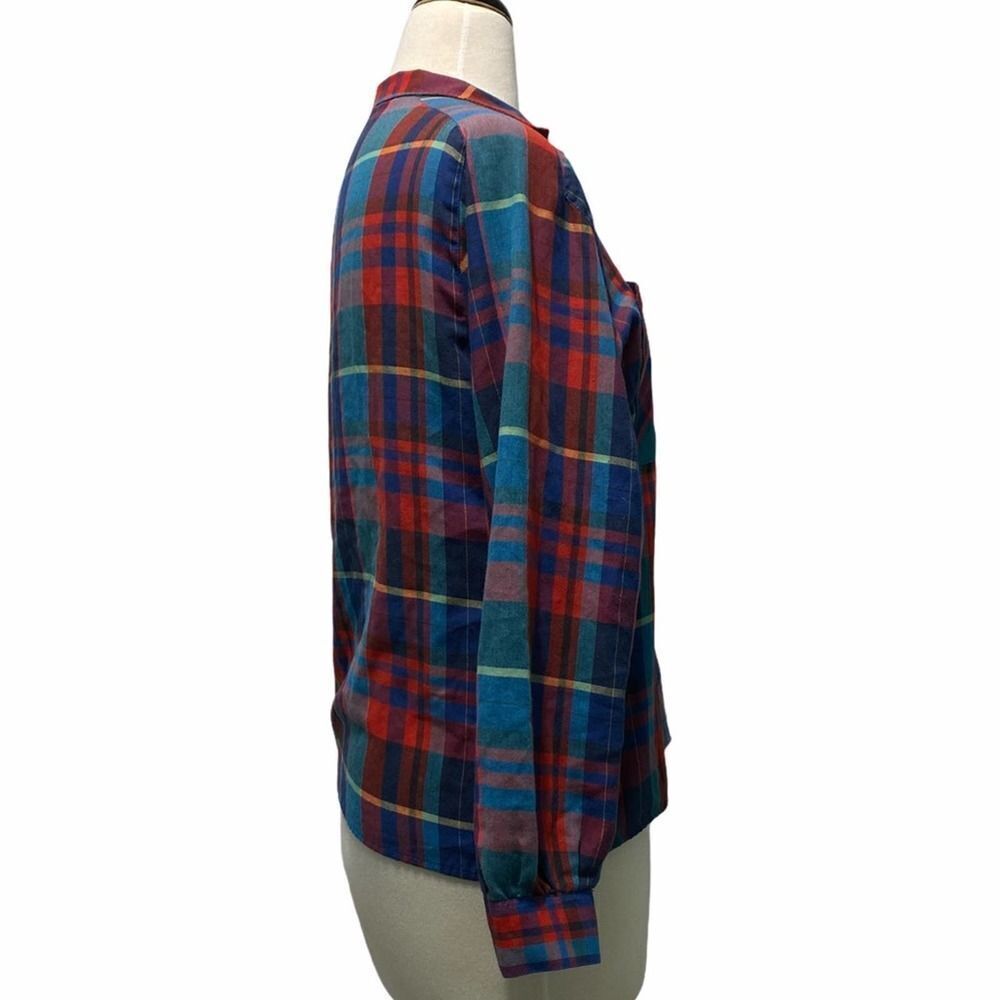 Vintage 80s Shirt Button Down Shirt Stop Plaid Chest Pockets Long Sleeve Blue 12 - Picture 5 of 13